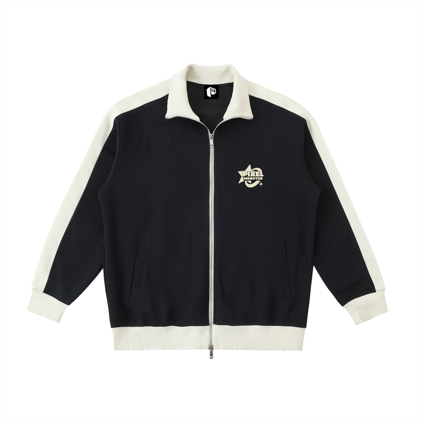 Collar Jacket,Contrast Trim Jacket,Unisex Jacket,Pixel Monster Jacket,Jacket