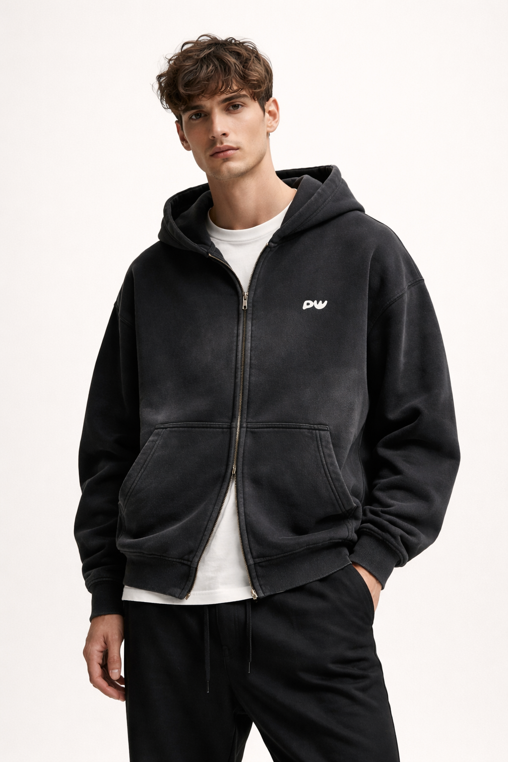 Sunfade Two-way Zipper Boxy Fleece Hoodie - PIXEL WEAR LTD