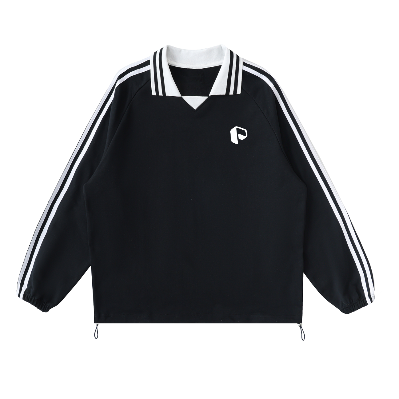 Contrast Striped Lapel Collar ,collared sweatshirt,Sweatshirt