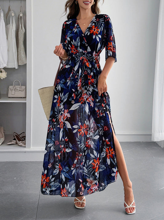Holiday black printed tie maxi dress - PIXEL WEAR