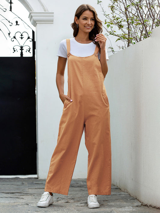 Women's Woven Retro Casual Long Overalls - PIXEL WEAR