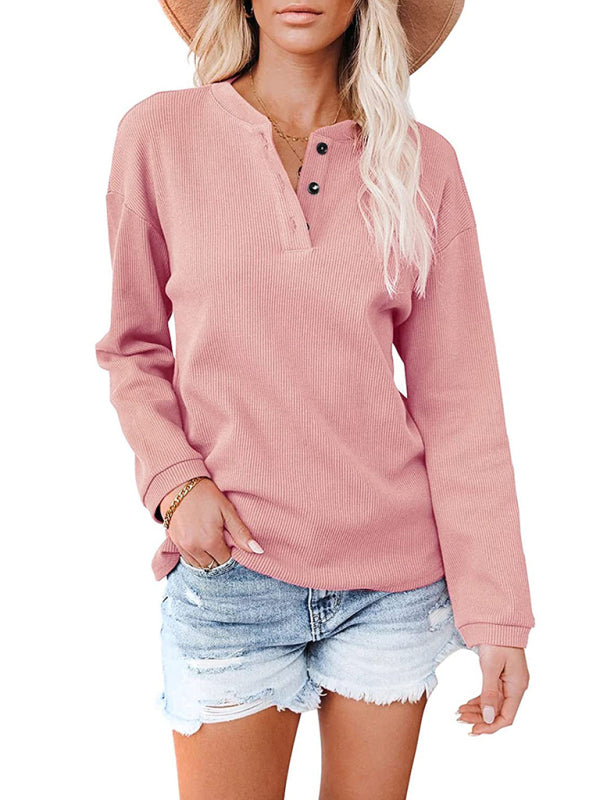 Women's Hot Style V-neck Solid Color Long-sleeved Top T-Shirt Women - PIXEL WEAR