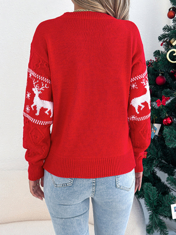 Christmas deer pattern lantern long-sleeved pullover sweater - PIXEL WEAR LTD