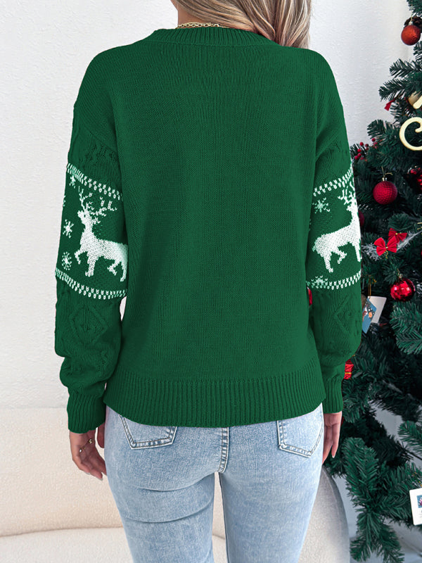 Christmas deer pattern lantern long-sleeved pullover sweater - PIXEL WEAR LTD