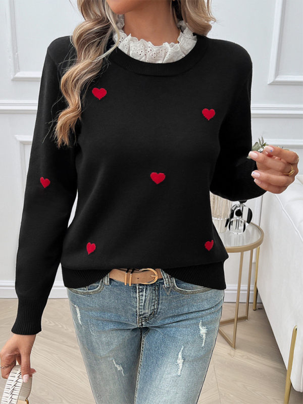 Women's Temperament Casual Embroidered Love Heart Long Sleeve Sweater - PIXEL WEAR