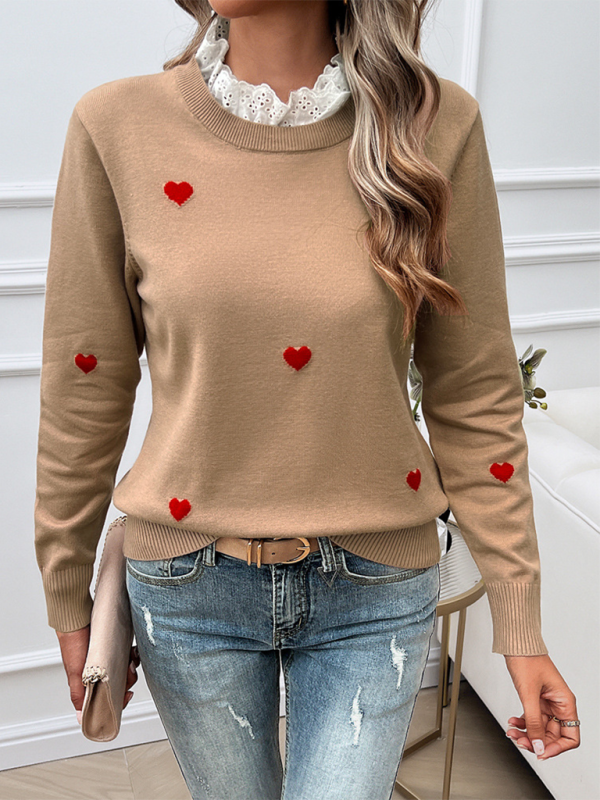 Women's Temperament Casual Embroidered Love Heart Long Sleeve Sweater - PIXEL WEAR