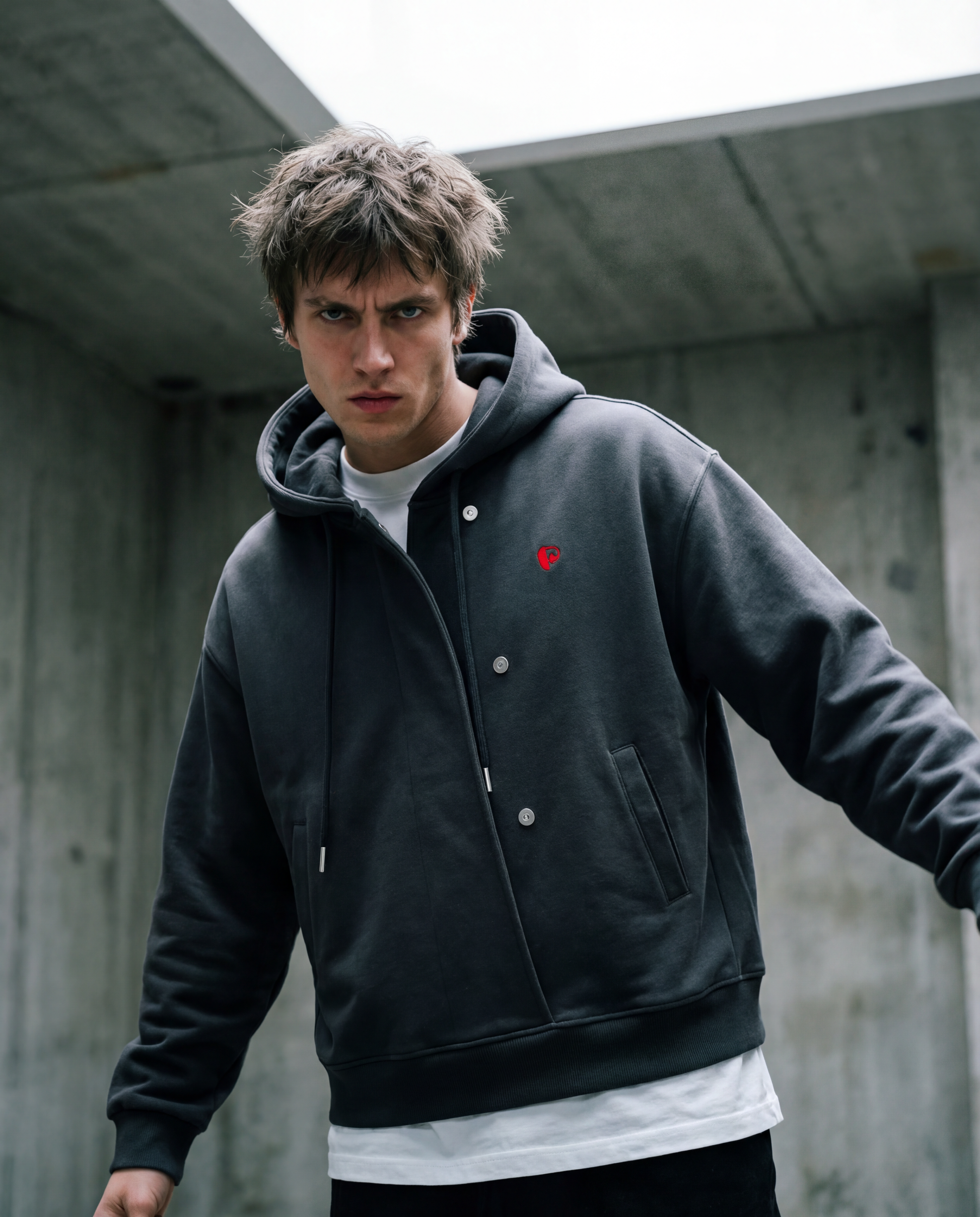 Boxy Button Placket Hoodie - PIXEL WEAR LTD