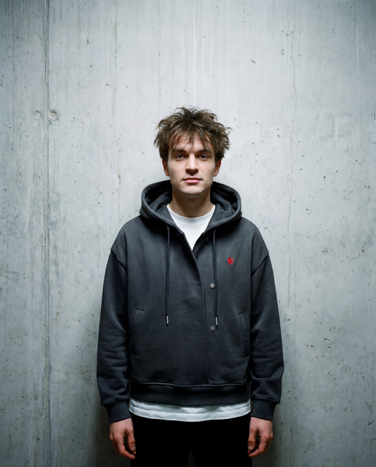 Boxy Button Placket Hoodie - PIXEL WEAR LTD