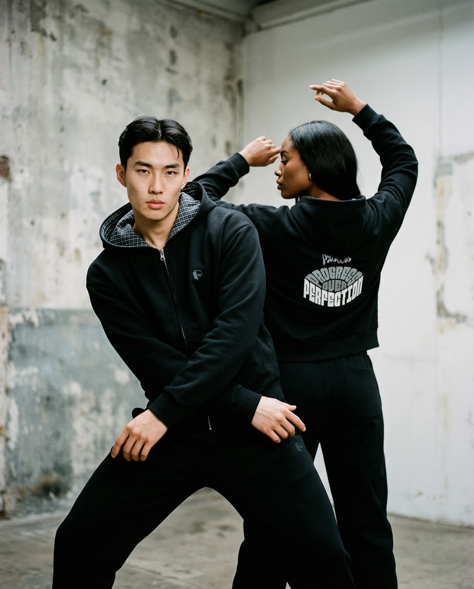 Contrast Plaid Boxy Zip Hoodie - PIXEL WEAR LTD