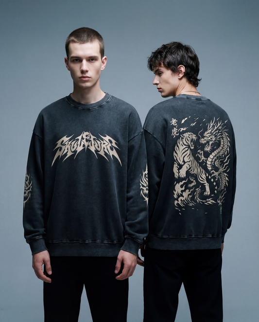 Snow Washed Oversized Sweatshirt - PIXEL WEAR LTD