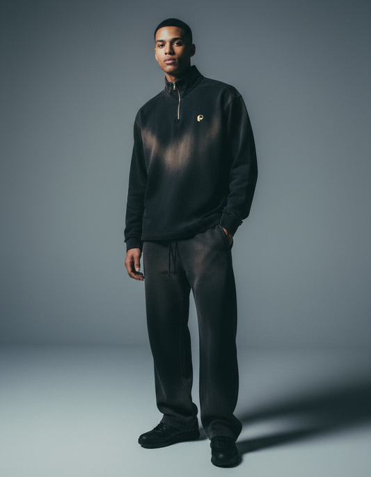 Sun Fade Raw Edge Quarter-Zip Sweatshirt - PIXEL WEAR