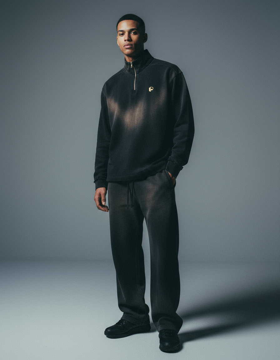 Sun Fade Raw Edge Quarter-Zip Sweatshirt - PIXEL WEAR