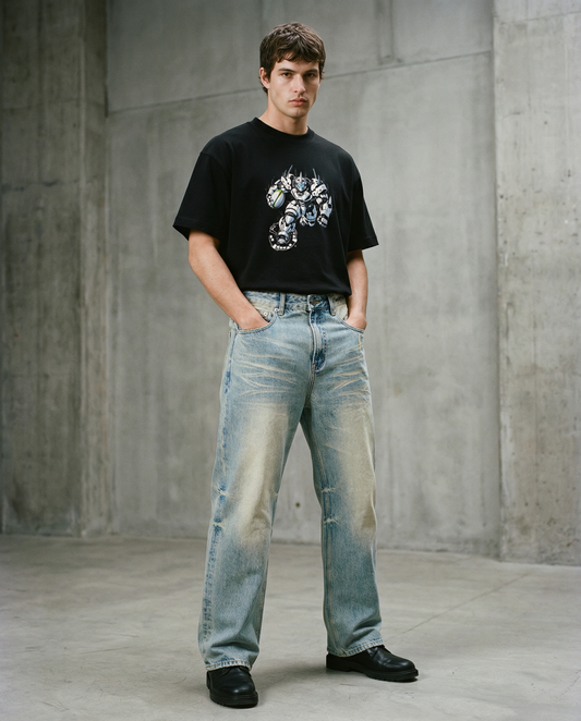 Sun Fade Raw Hem Denim Jeans - PIXEL WEAR LTD