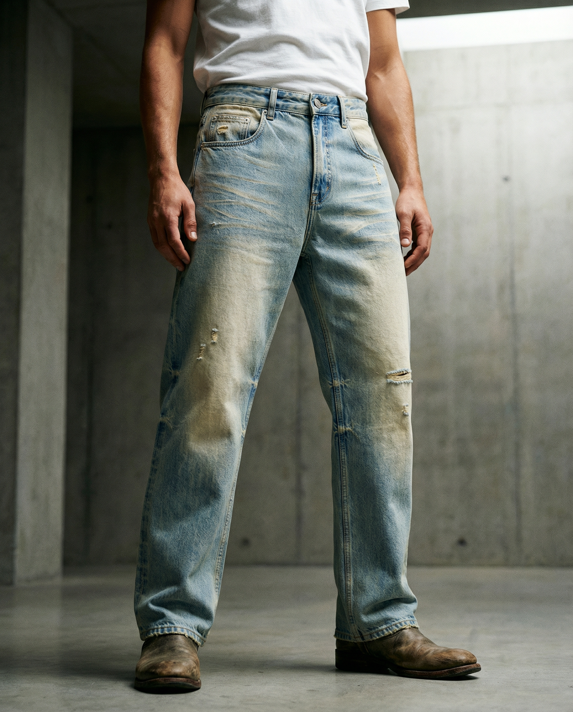 Sun Fade Raw Hem Denim Jeans - PIXEL WEAR LTD