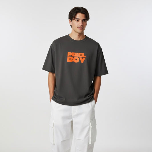 Boxy Half-Sleeve Raw-Edge T-Shirt - PIXEL WEAR