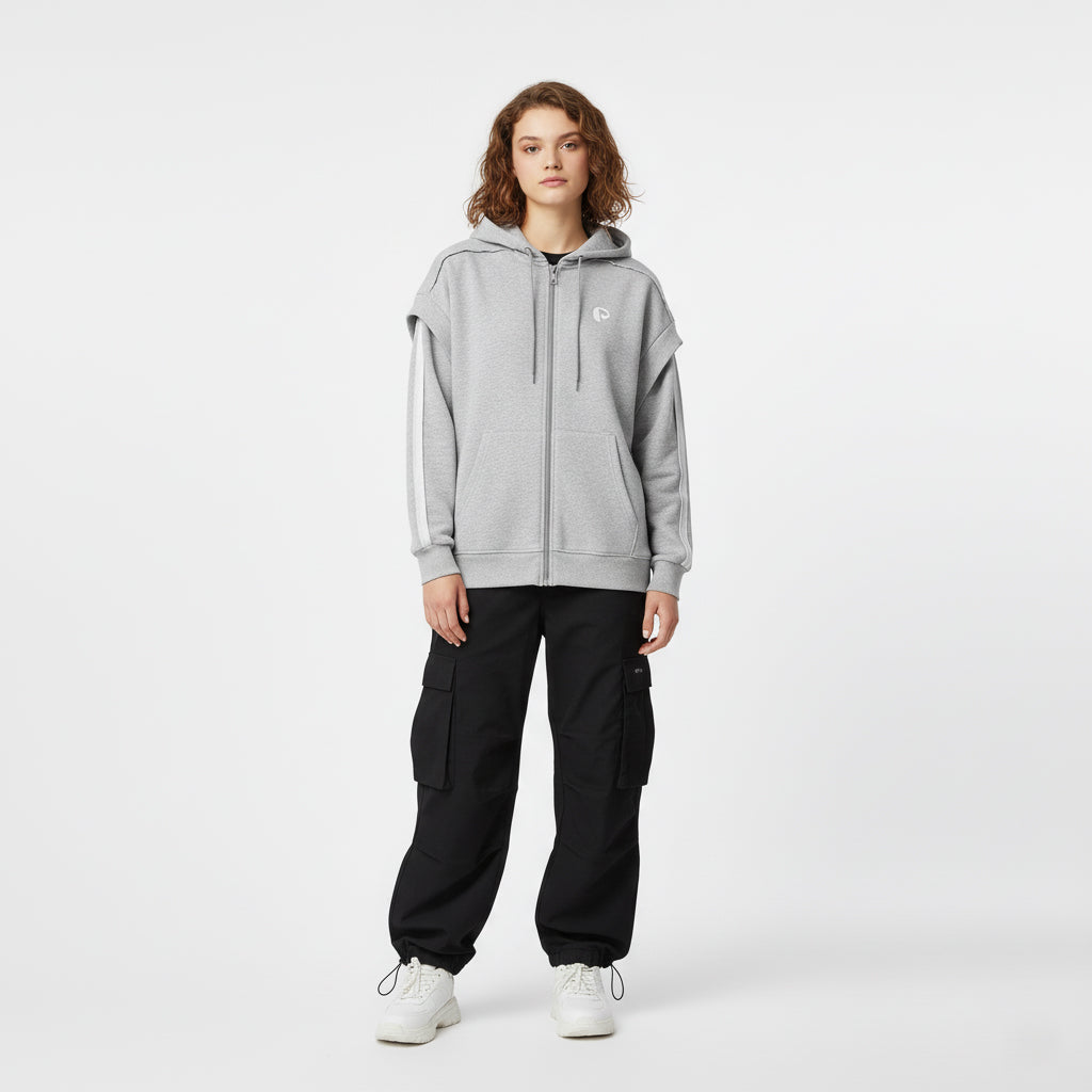 Contrast Tape Raw Edge Double Layered Zip Hoodie - PIXEL WEAR