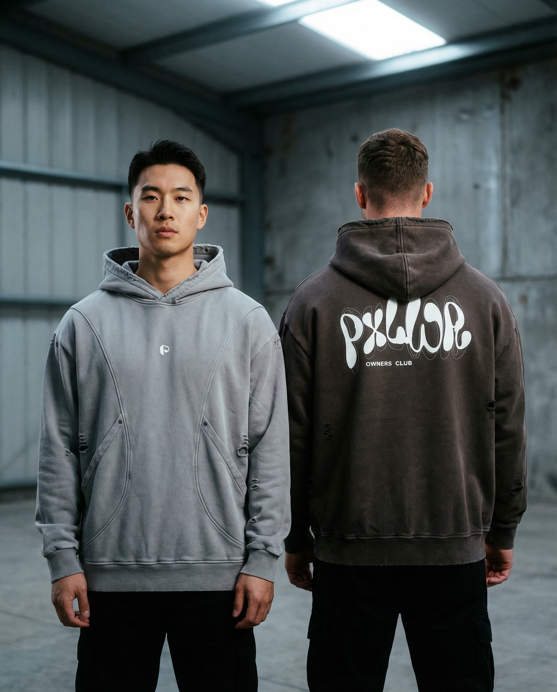 Snow Washed Distressed Panel Pocket Hoodie - PIXEL WEAR LTD