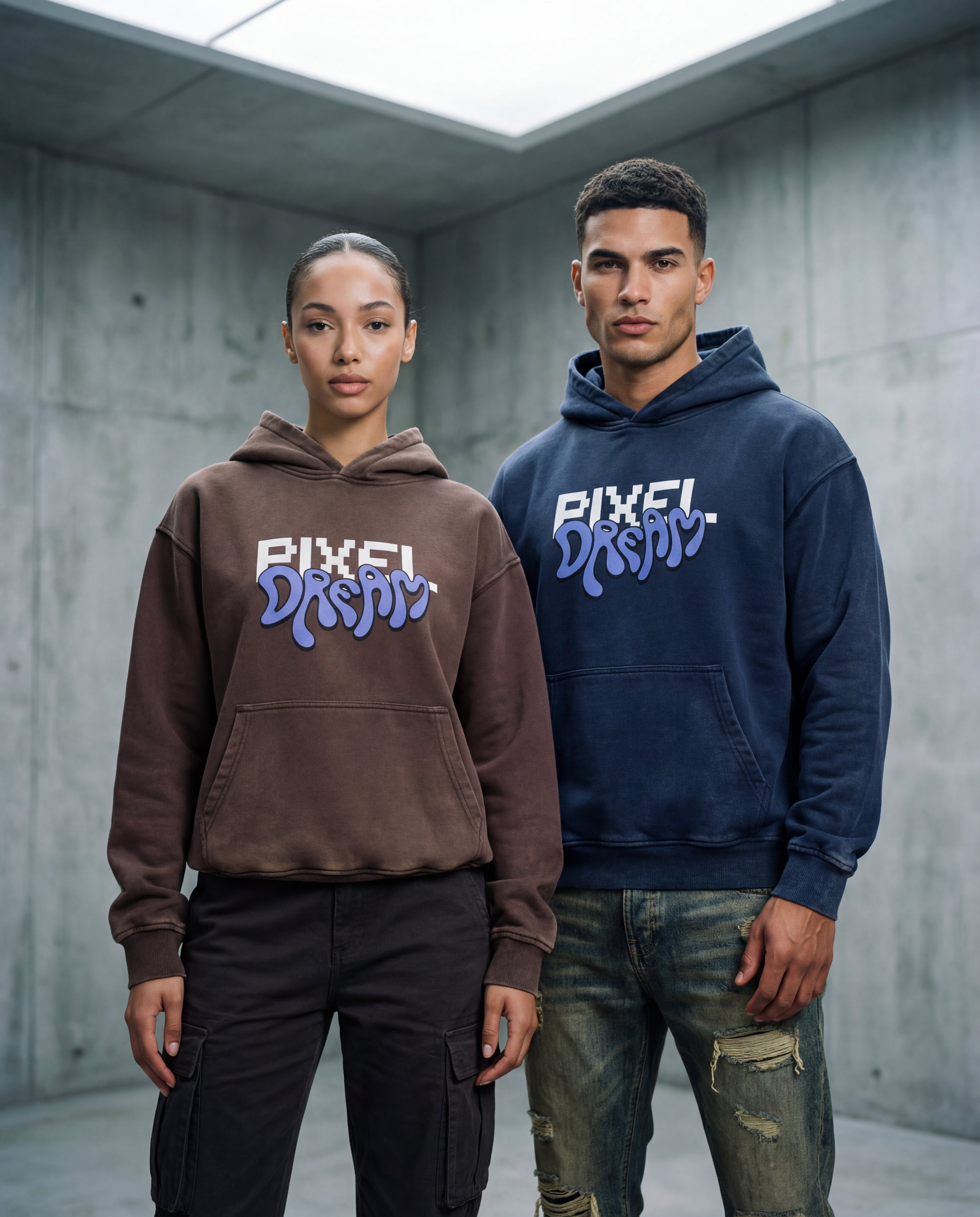 Vintage Washed Gradient Fleece Hoodie - PIXEL WEAR