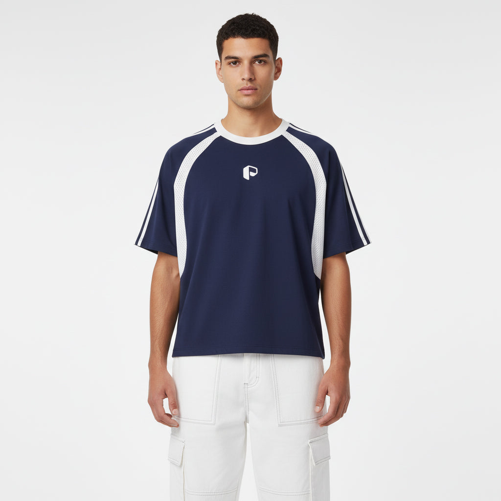 Contrast Stripes Panel Mesh T-shirt - PIXEL WEAR