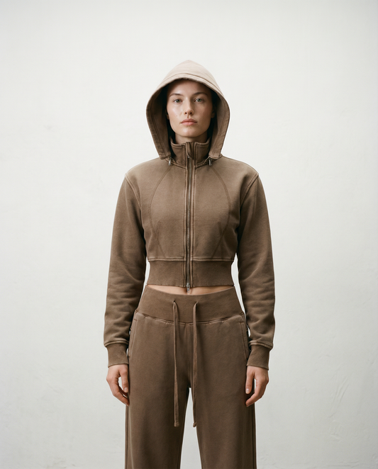 Vintage Washed Cropped Fleece Hoodie - PIXEL WEAR LTD